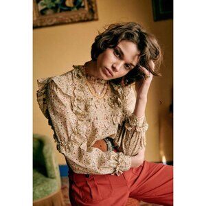 NWT sezane EMMY BLOUSE Beige flowers cotton floral SZ 4 bust 36